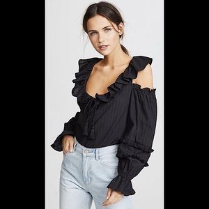 Rebecca Minkoff Cold Shoulder Ruffle Top in Black Size:  S